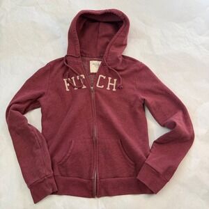 Abercrombie Fitch Mens Vintage Burgundy Full Zip Hoodie Sweatshirt‎ Size S Y2K